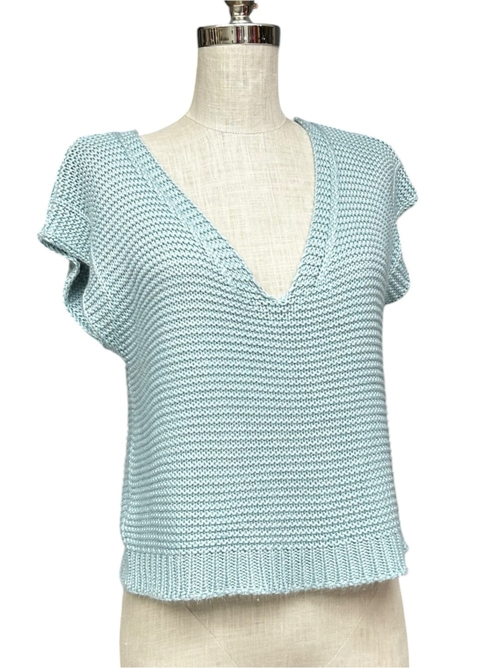 Lofty Style Light Blue Open Knit Sweater Vest Medium, Cottage Soft Sweater Vest - Picture 9 of 11